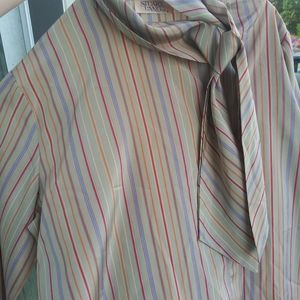 Vintage 1970's Striped Stuart Lang Secretary Blouse Size 11/12